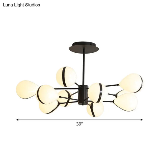 Modern Black Droplet Shade Ceiling Hang Light: 6/8/10 Heads Cream Glass Chandelier In Warm/White