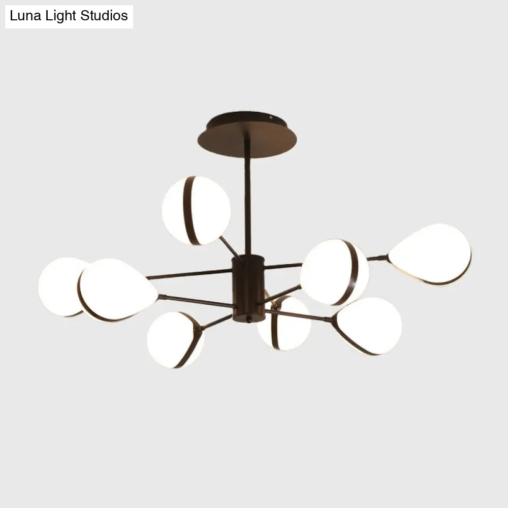 Modern Black Droplet Shade Ceiling Hang Light: 6/8/10 Heads Cream Glass Chandelier In Warm/White