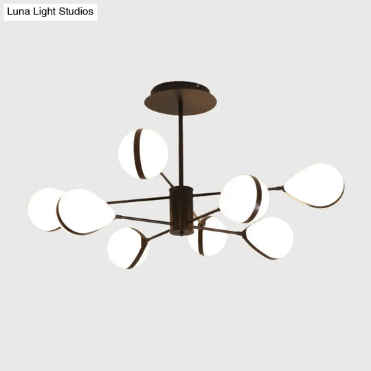 Modern Black Droplet Shade Ceiling Hang Light: 6/8/10 Heads Cream Glass Chandelier In Warm/White