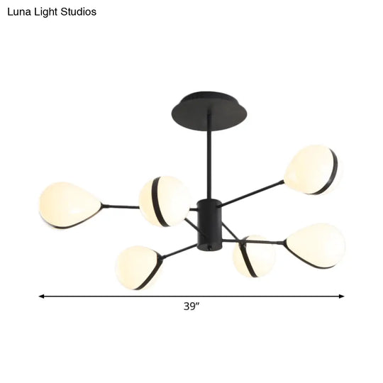 Modern Black Droplet Shade Ceiling Hang Light Chandelier | Cream Glass 6/8/10 Heads Warm/White