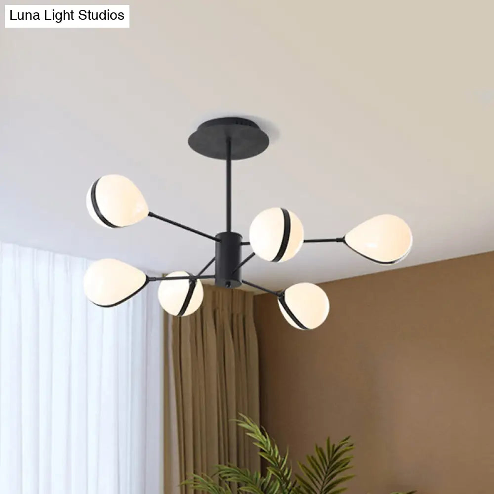 Modern Black Droplet Shade Ceiling Hang Light: 6/8/10 Heads Cream Glass Chandelier In Warm/White