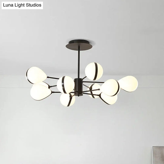 Modern Black Droplet Shade Ceiling Hang Light: 6/8/10 Heads Cream Glass Chandelier In Warm/White