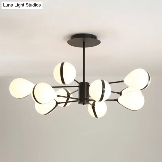 Modern Black Droplet Shade Ceiling Hang Light Chandelier | Cream Glass 6/8/10 Heads Warm/White