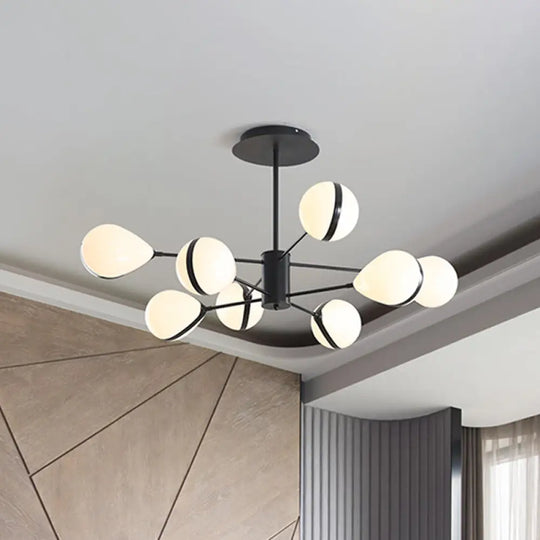 Modern Black Droplet Shade Ceiling Hang Light Chandelier | Cream Glass 6/8/10 Heads Warm/White 8 /