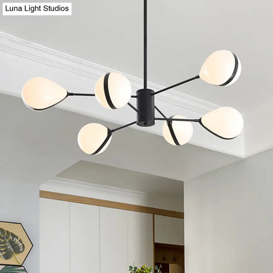 Modern Black Droplet Shade Ceiling Hang Light: 6/8/10 Heads Cream Glass Chandelier In Warm/White