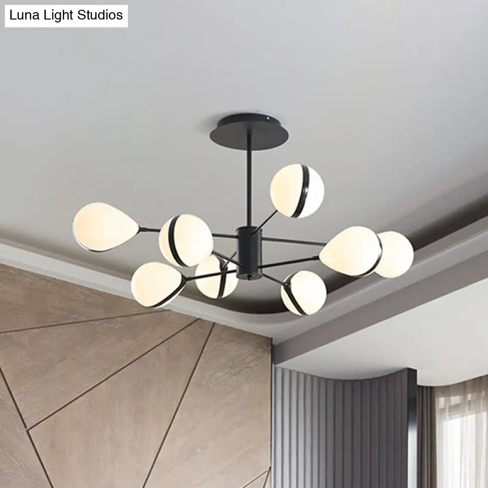 Modern Black Droplet Shade Ceiling Hang Light: 6/8/10 Heads Cream Glass Chandelier In Warm/White