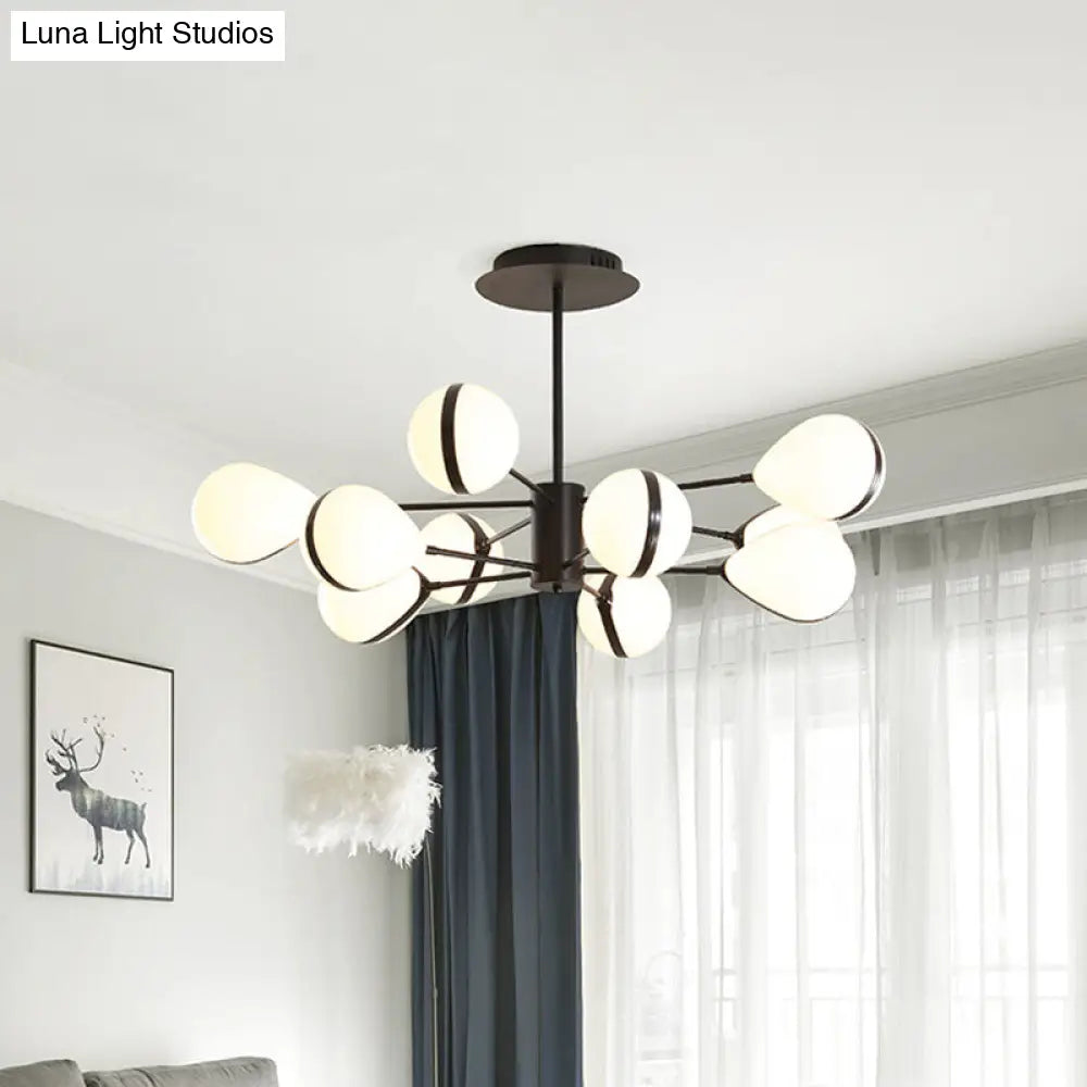 Modern Black Droplet Shade Ceiling Hang Light: 6/8/10 Heads Cream Glass Chandelier In Warm/White