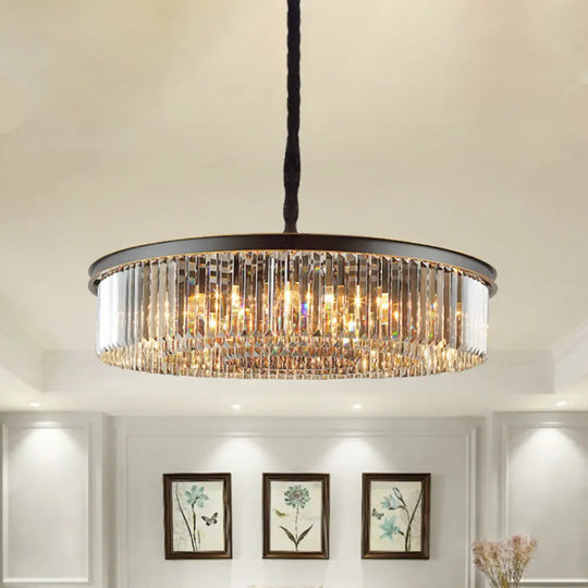 Modern Black Drum Chandelier With Crystal Shaded Pendant Light - 6/12 Lights For Living Room 12 /