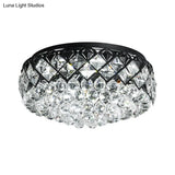Modern Black Drum Flush Mount Lighting With 7 Crystal Balls - Bedroom Flushmount Lamp