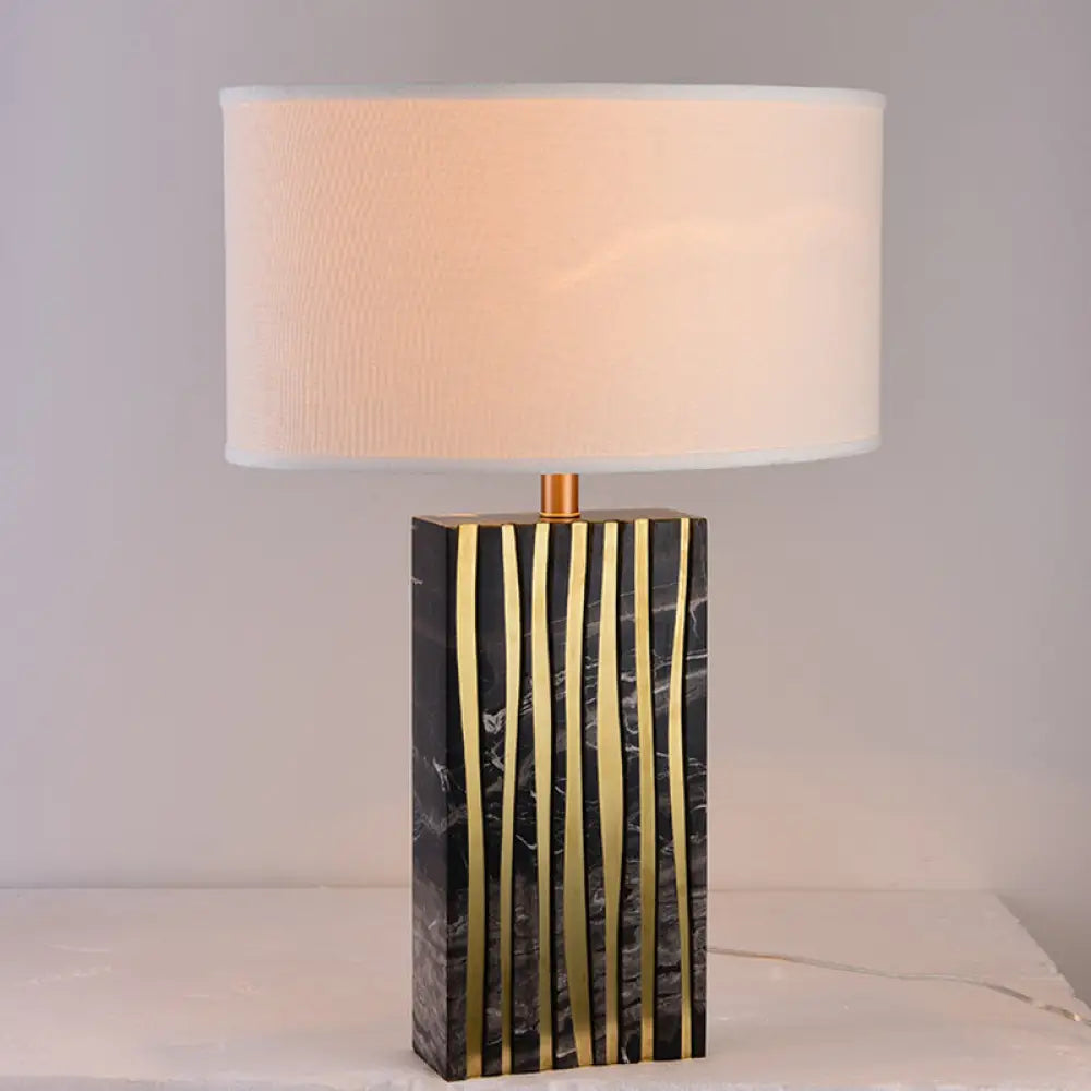 Modern Black Drum Night Table Lamp: 1-Light Fabric Lighting For Bedroom Nightstand