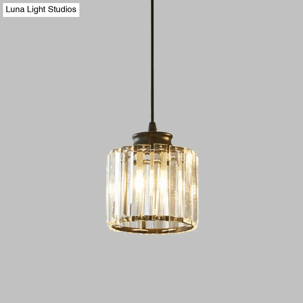 Modern Black Drum Pendant Light With Clear Crystal 1 Head - Stylish Ceiling Hanging Fixture For