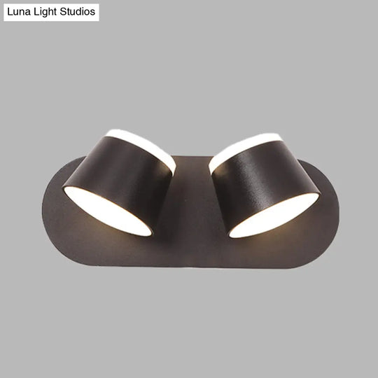 Modern Black Drum Wall Sconce With Adjustable 2-Light Led Fixture