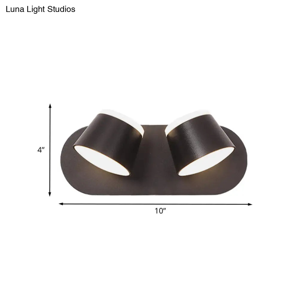 Modern Black Drum Wall Sconce With Adjustable 2-Light Led Fixture