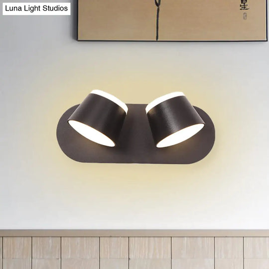 Modern Black Drum Wall Sconce With Adjustable 2-Light Led Fixture