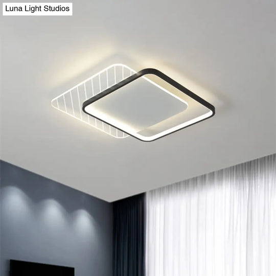 Modern Black Dual-Square/Round Flushmount Led Ceiling Light With Warm/White/3 Color