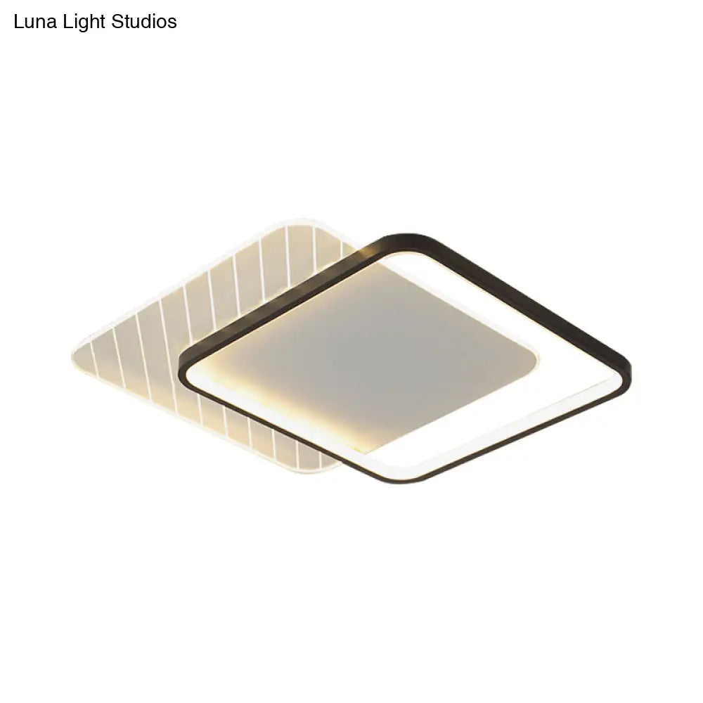 Modern Black Dual-Square/Round Flushmount Led Ceiling Light With Warm/White/3 Color