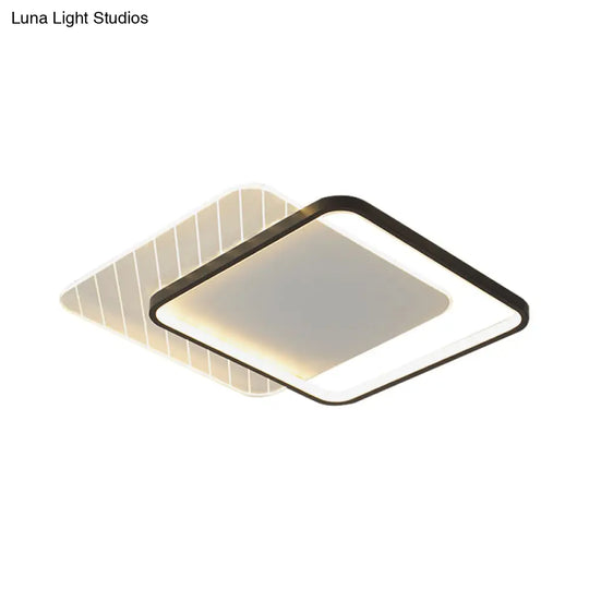 Modern Black Dual-Square/Round Flushmount Led Ceiling Light With Warm/White/3 Color