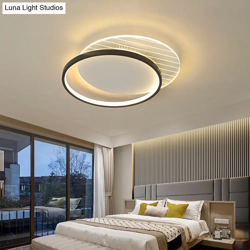 Modern Black Dual-Square/Round Flushmount Led Ceiling Light With Warm/White/3 Color