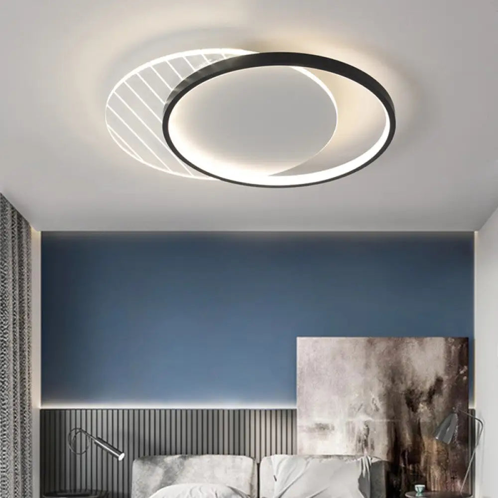 Modern Black Dual-Square/Round Flushmount Led Ceiling Light With Warm/White/3 Color / Warm Round