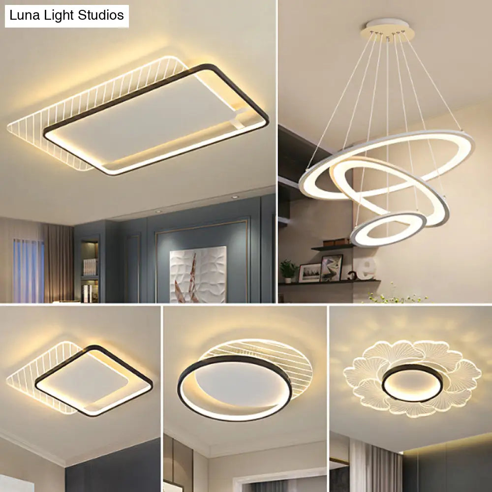 Modern Black Dual-Square/Round Flushmount Led Ceiling Light With Warm/White/3 Color