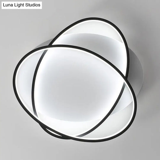 Modern Black Ellipse Crossed Ceiling Light - Thin Flush Mount Led Lighting For Bedroom Warm/White