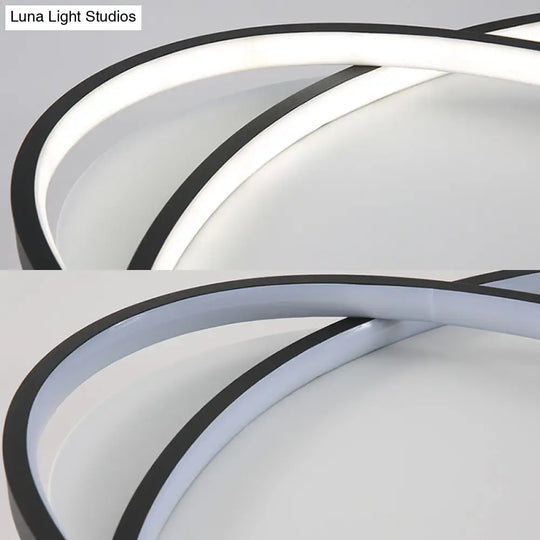 Modern Black Ellipse Crossed Ceiling Light - Thin Flush Mount Led Lighting For Bedroom Warm/White