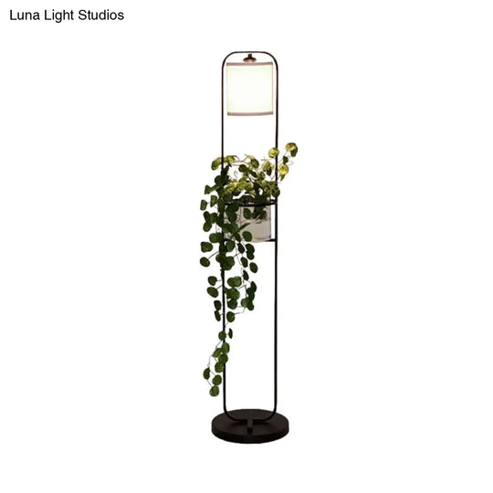 Modern Black Fabric Drum Floor Lamp With Clear Glass Pot Deco - 1/2-Light Lighting For Warehouses