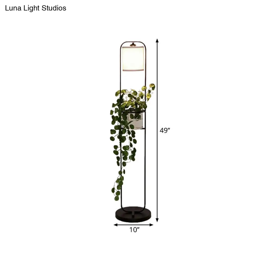 Modern Black Fabric Drum Floor Lamp With Clear Glass Pot Deco - 1/2-Light Lighting For Warehouses