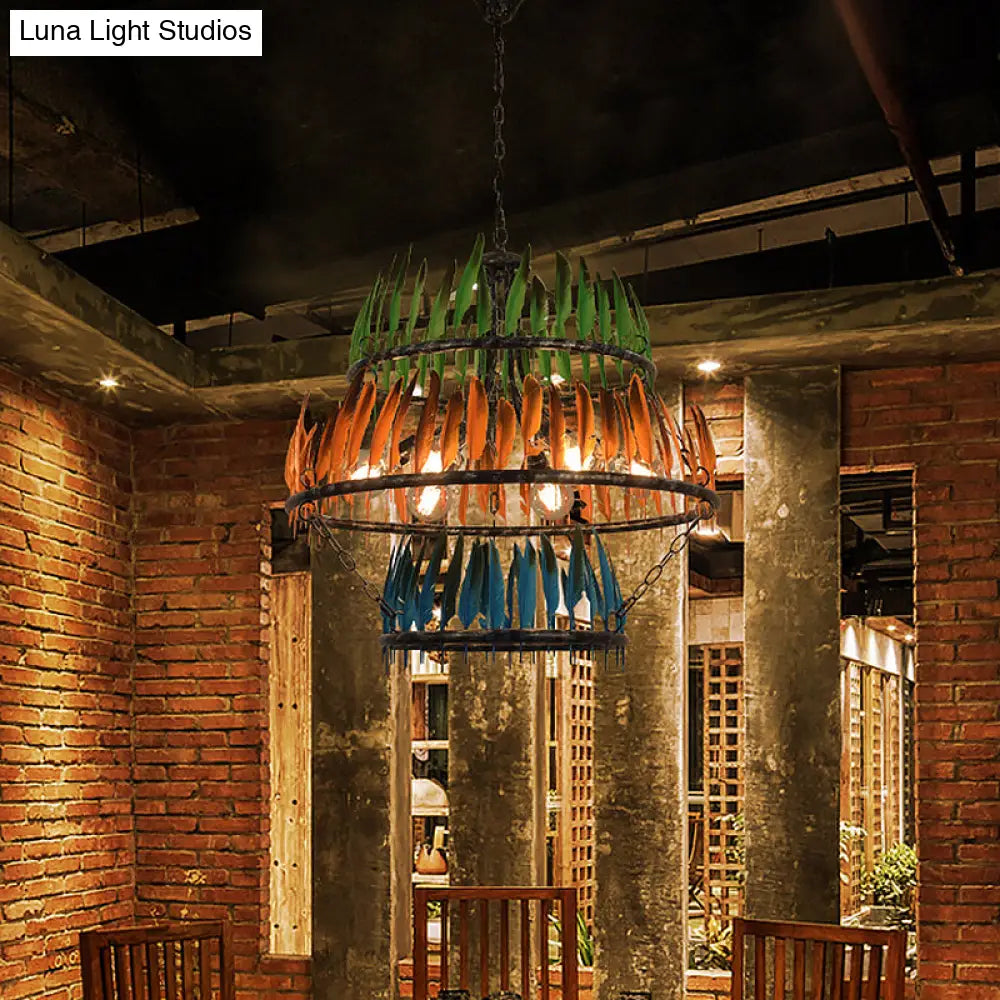 Modern Black Feather Design Iron Chandelier Lamp - 6 Heads Restaurant Suspension Light Crafted By A