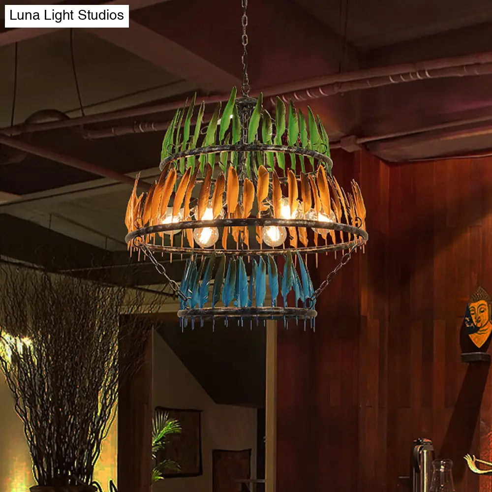 Modern Black Feather Design Iron Chandelier Lamp - 6 Heads Restaurant Suspension Light Crafted By A