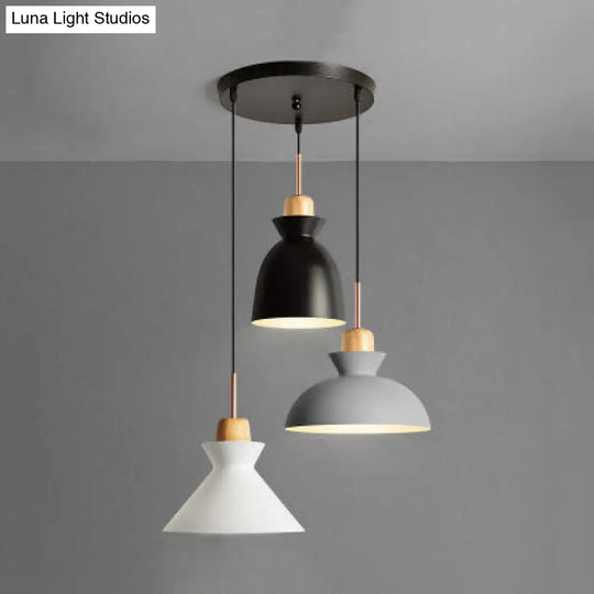 Modern Black Finish Suspended Light With 3 Metal Shade Pendant Lights / Round