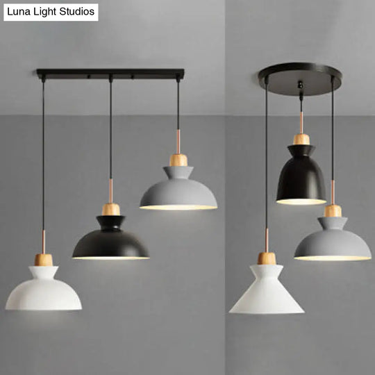 Modern Black Finish Suspended Light With 3 Metal Shade Pendant Lights