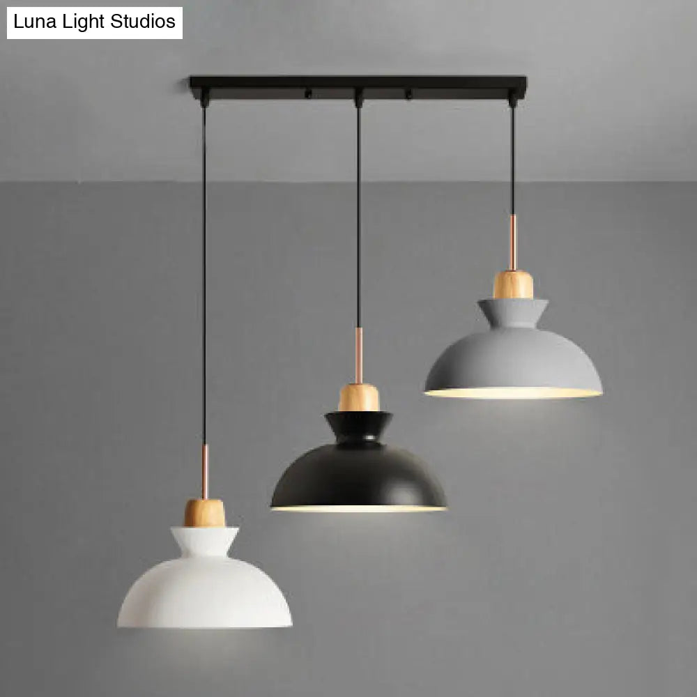 Modern Black Finish Suspended Light With 3 Metal Shade Pendant Lights / Linear