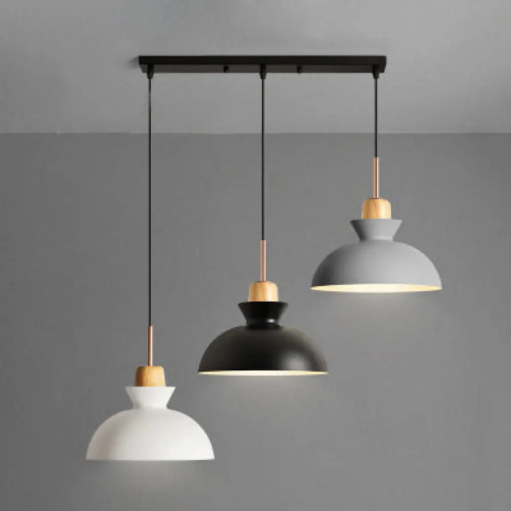 Modern Black Finish 3-Light Suspended Ceiling Pendant With Metal Shade / Linear