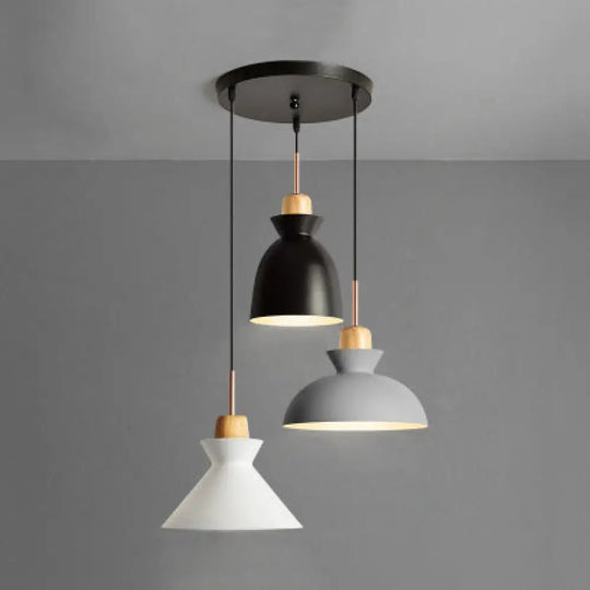 Modern Black Finish 3-Light Suspended Ceiling Pendant With Metal Shade / Round