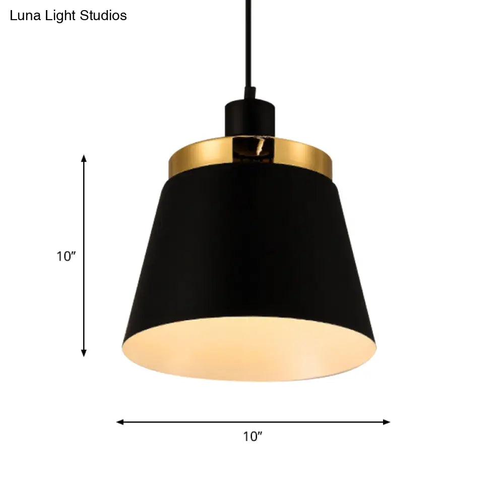 Modern Black Finish Barrel Shade Pendant Lamp - Metallic 1 Light Ceiling Fixture For Bedroom Hanging