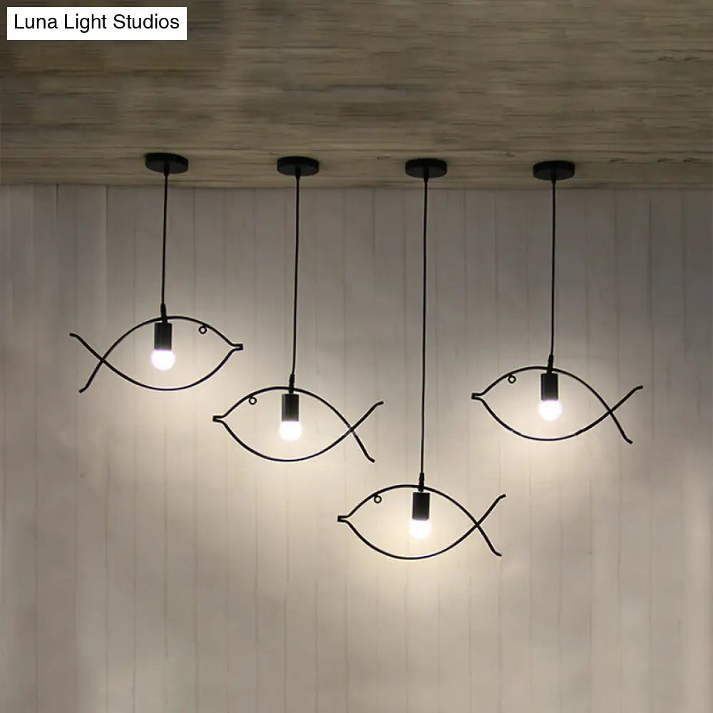 Modern Black Fish-Shaped Metal Pendant Light For Dining Room - 1-Light Ceiling Fixture / A