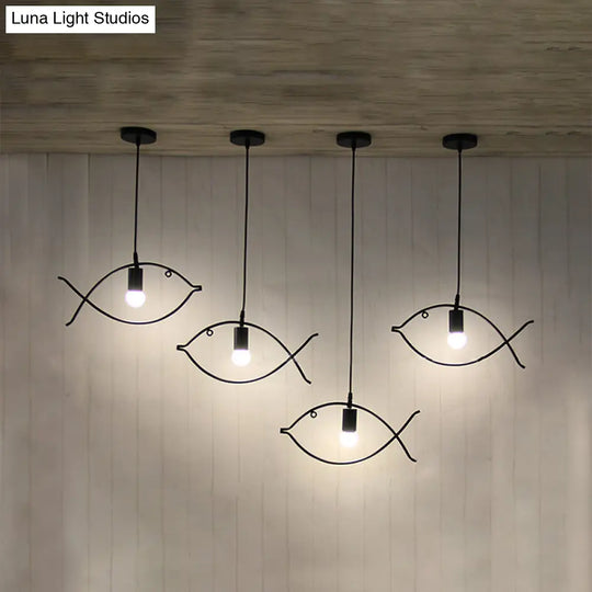 Modern Black Fish-Shaped Metal Pendant Light For Dining Room - 1-Light Ceiling Fixture / A