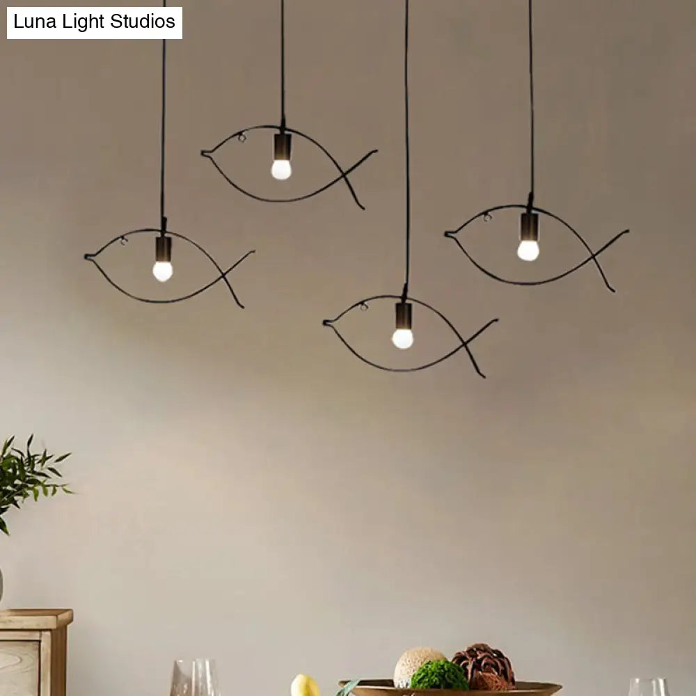 Modern Black Fish-Shaped Metal Pendant Ceiling Light For Dining Room