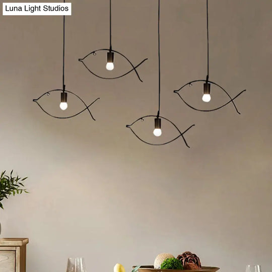 Modern Black Fish-Shaped Metal Pendant Light For Dining Room - 1-Light Ceiling Fixture