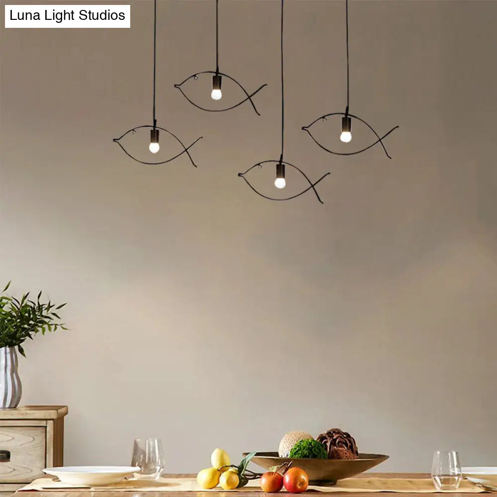 Modern Black Fish-Shaped Metal Pendant Light For Dining Room - 1-Light Ceiling Fixture / B