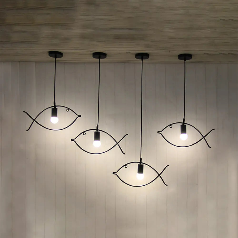 Modern Black Fish-Shaped Metal Pendant Ceiling Light For Dining Room / A