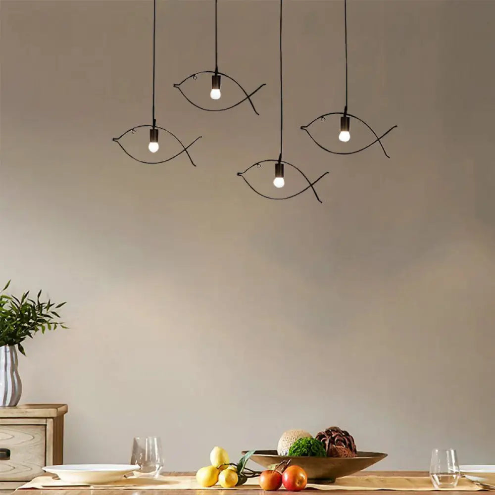 Modern Black Fish-Shaped Metal Pendant Ceiling Light For Dining Room / B