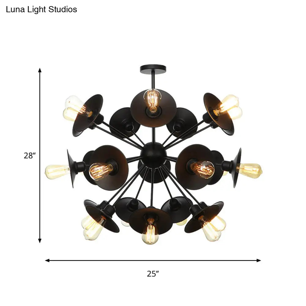 Modern Black Flare Shade Chandelier With Sputnik Design - 9/12/15 Light Fixture For Living Room