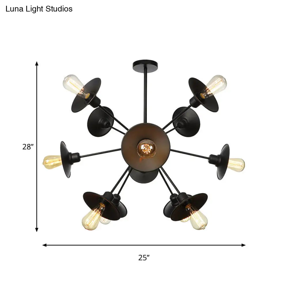 Modern Black Flare Shade Chandelier With Sputnik Design - 9/12/15 Light Fixture For Living Room