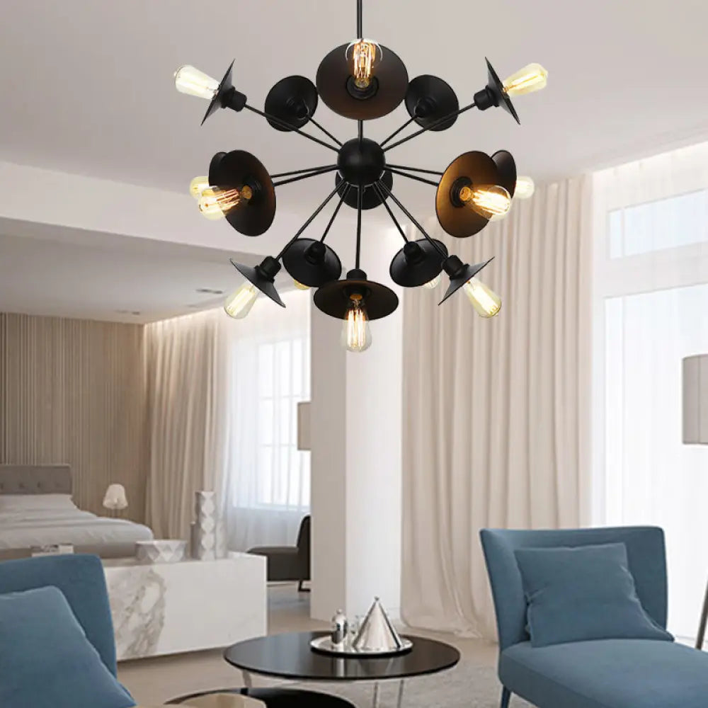 Modern Black Flare Shade Chandelier With Sputnik Design - 9/12/15 Light Fixture For Living Room