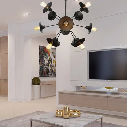 Modern Black Flare Shade Chandelier With Sputnik Design - 9/12/15 Light Fixture For Living Room