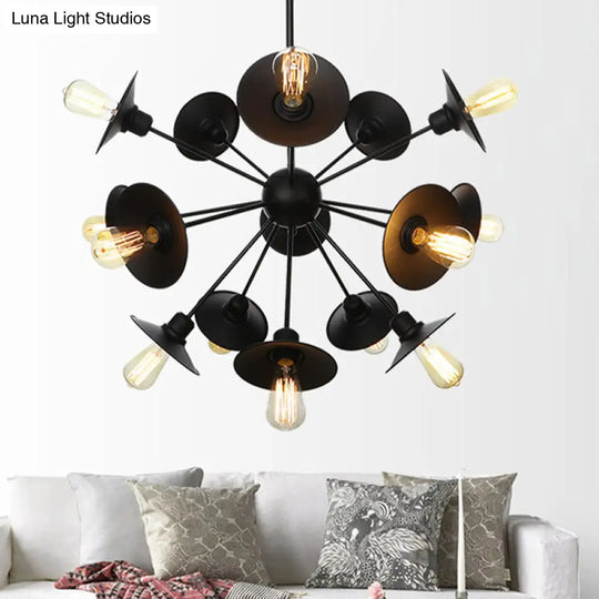 Modern Black Flare Shade Chandelier With Sputnik Design - 9/12/15 Light Fixture For Living Room