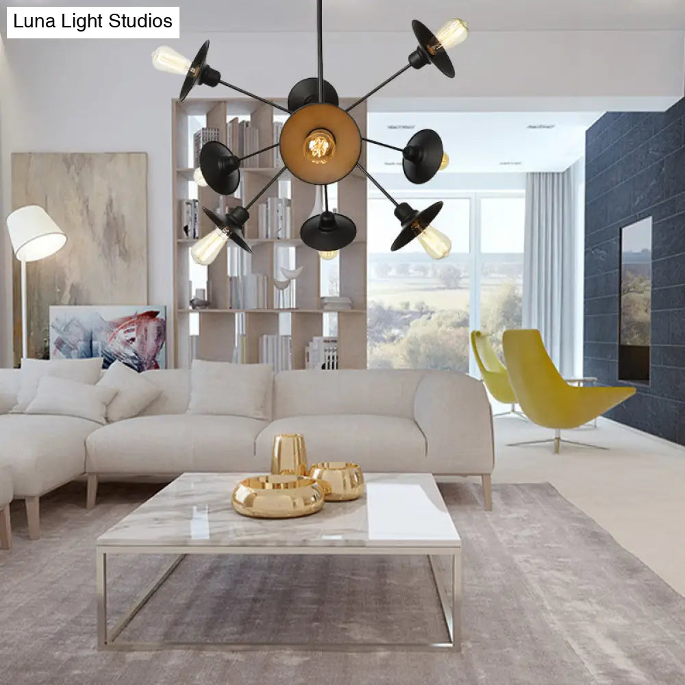 Modern Black Flare Shade Chandelier With Sputnik Design - 9/12/15 Light Fixture For Living Room