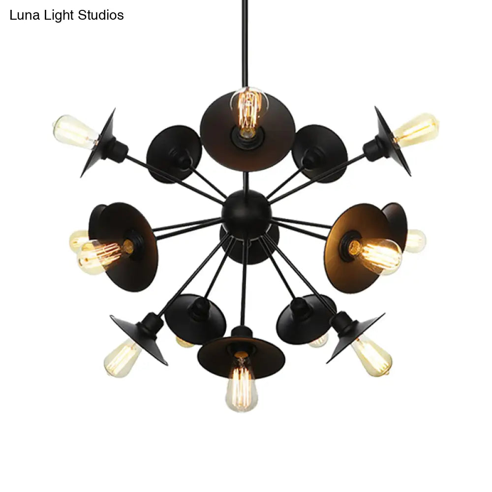 Modern Black Flare Shade Chandelier With Sputnik Design - 9/12/15 Light Fixture For Living Room